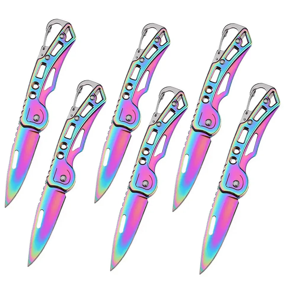 3/6pcs Folding Pocket Knife Stainless Steel Survival Hunting Camping Fishing Portable Fruit Knife Carrying Key Outdoor Tools Oasis Select Color-6pcs
