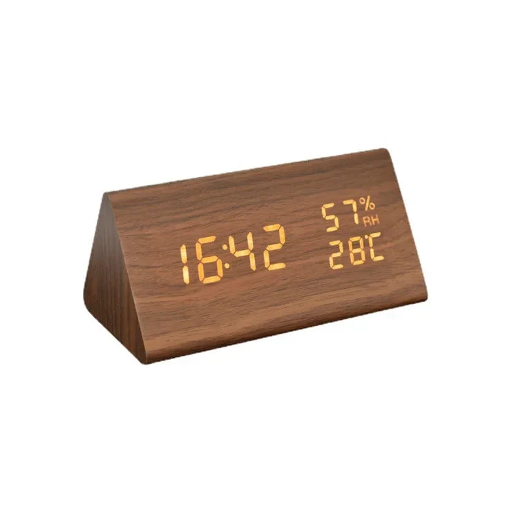 Wood-grain Electronic Desktop Clock Alarm Clock Living Room Retro Digital Log Smart Desk Clock Oasis Select H Charging