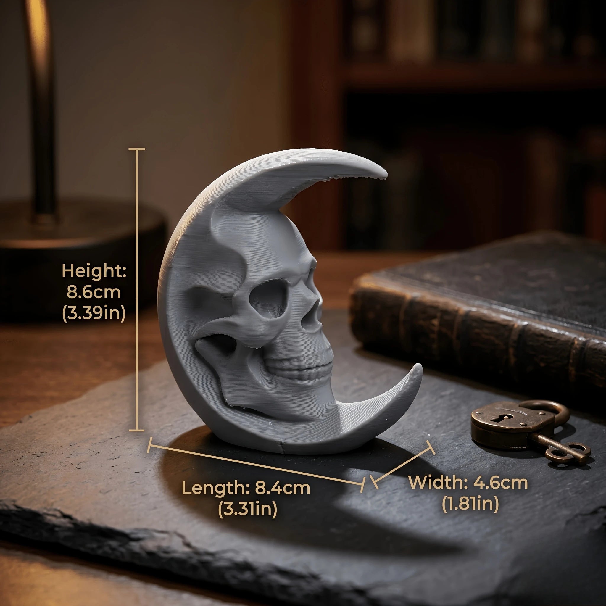 Retro Crescent Moon Skull Figurine Gothic Style Desk Ornament Mystical Skull Moon Meditation Statue Home Office Altar Decor Gift Oasis Select Moon Skeleton1 8.6x8.4x3.3cm