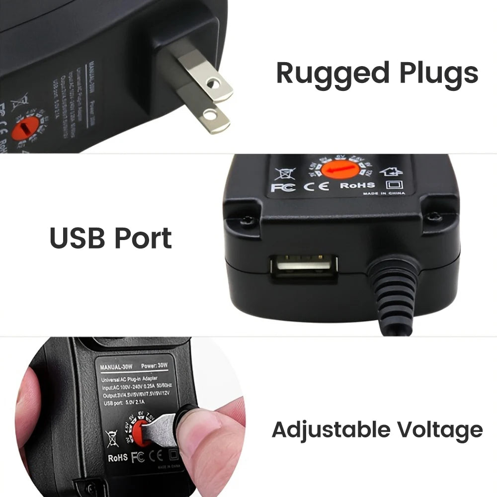 EU/US 30W Power Adapter 3V 4.5V 5V 6V 7.5V 9V 12V Adjustable Voltage Adapters Universal Charger Switch Power Supply Converter Oasis Select
