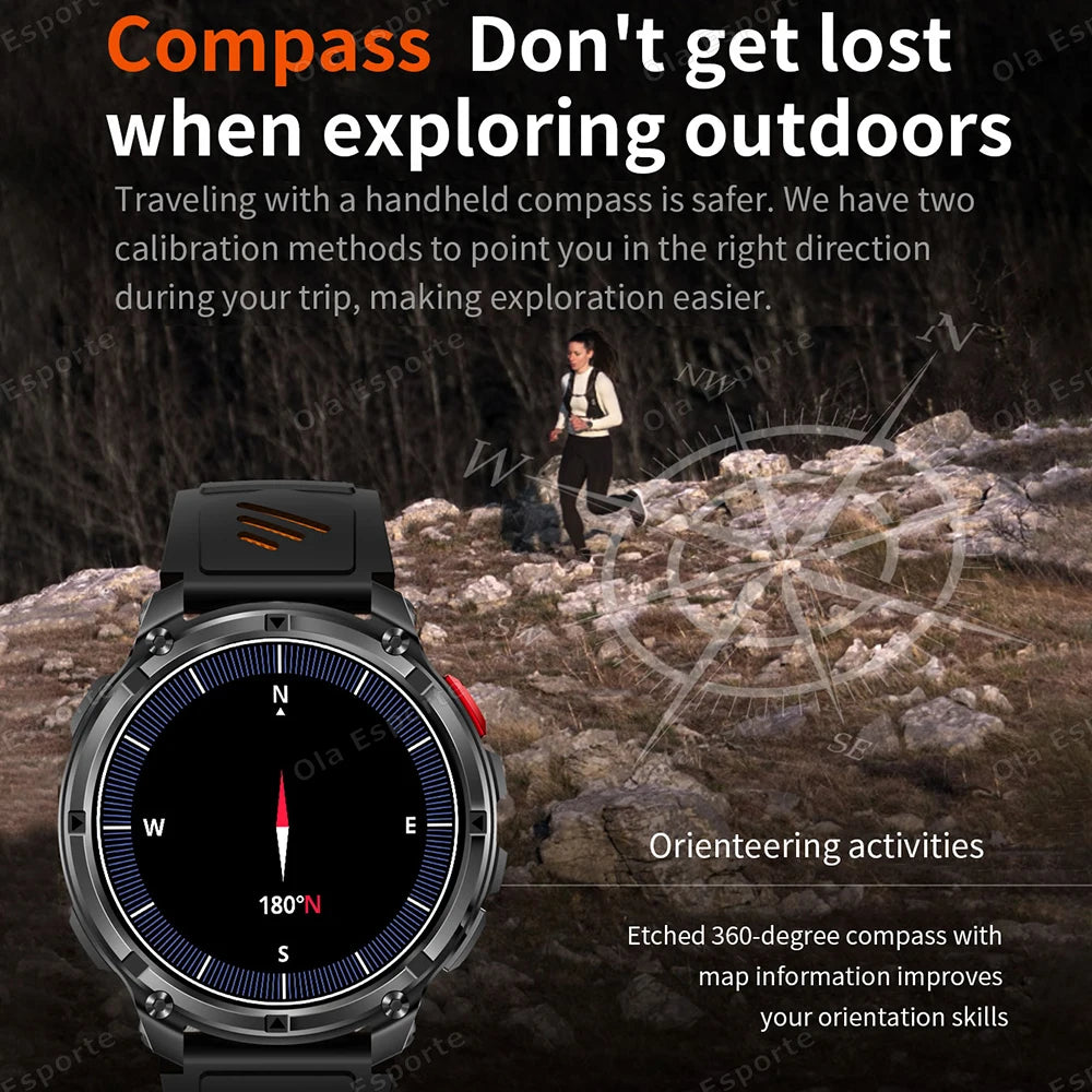 Rugged Military Smartwatch 1100mAh | Compass, Fitness & BT Calls