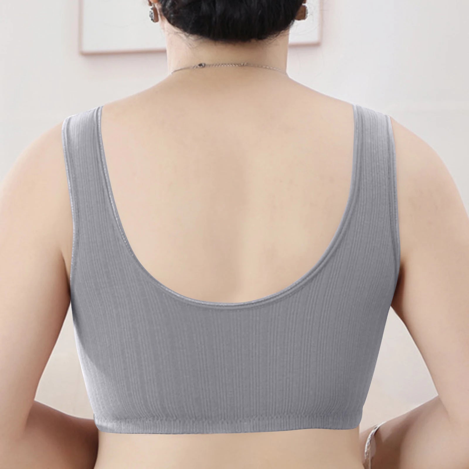 New Large Size Vest Style Bra for Middle-Aged And Elderly Women with Wide Strap Comfortable Cotton Underwear Fixed Cup Oasis Select