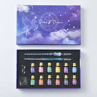 Starry Sky Glass Pen Set Signature Pen Crystal Student Dip Pen Glass Dip Pen Stationery Gift Pen Oasis Select 5