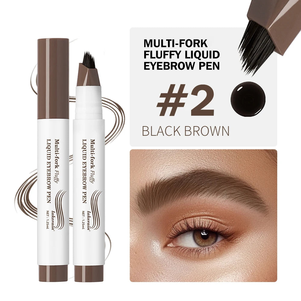 Long Lasting 4D Eyebrow Pen Multi Forks Liquid Pen Tip Fine Sketch Liquid Tattoo Brow Waterproof Precise Makeup Oasis Select 2Black Brown