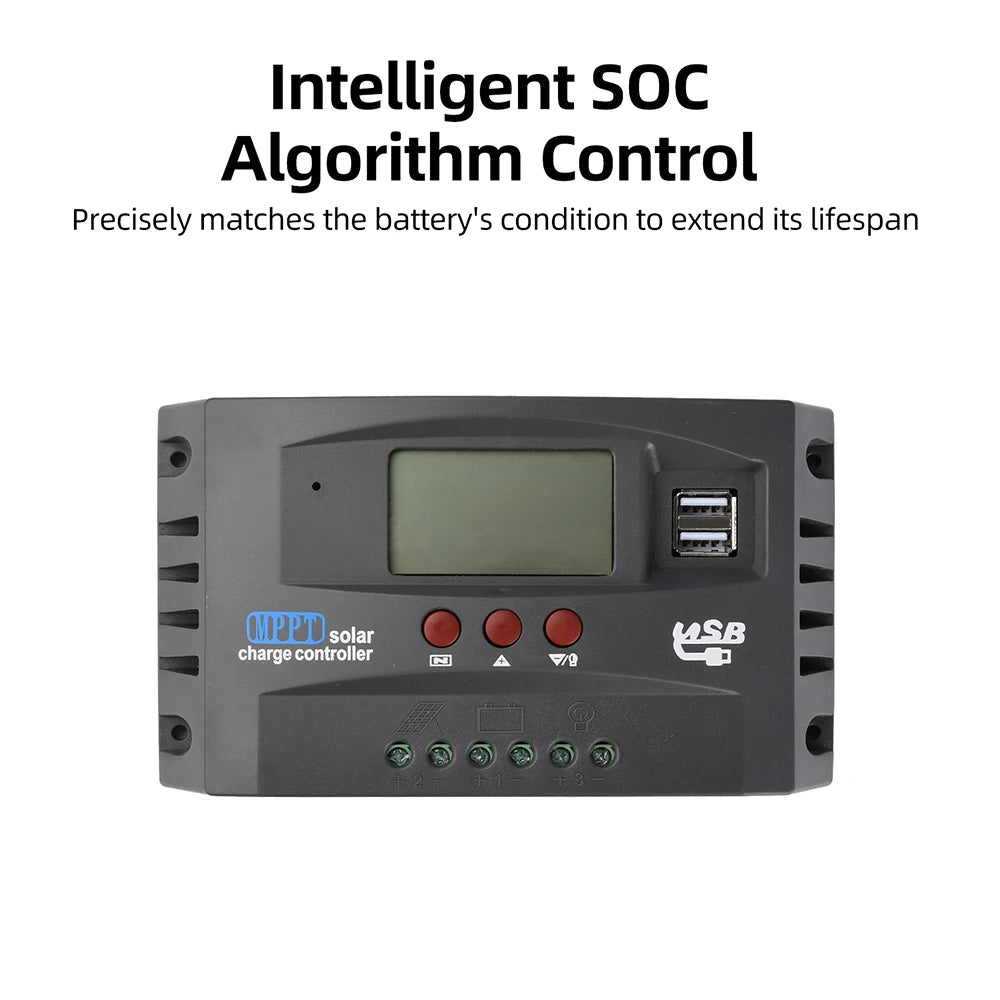 MPPT Solar Controller 12V/24V 30A/60A/100A Solar Charge Controller Supports Lead Acid Lithium LiFePO4 Batteries Dual USB Ports Oasis Select