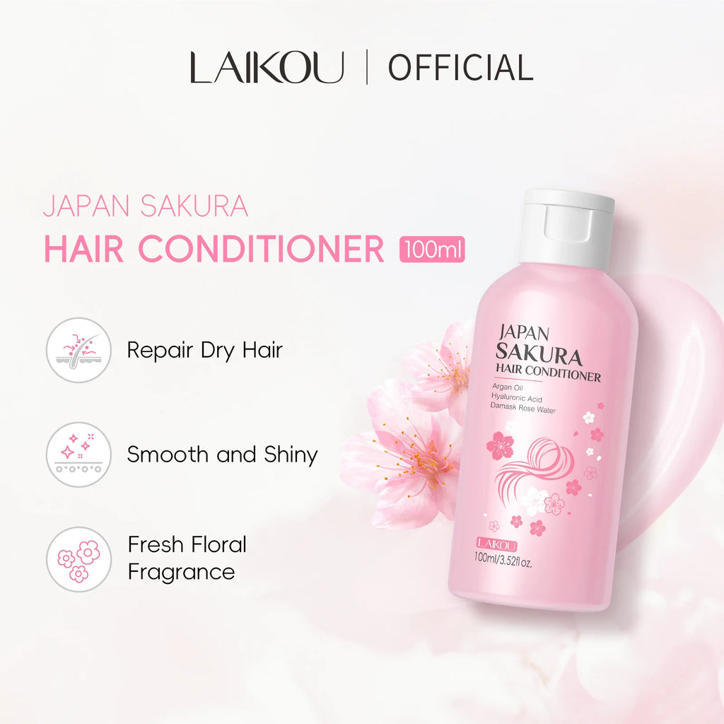 LAIKOU Sakura Shampoo And Hair Conditioner Cherry Blossom Nourishing Repair Dry Hair Smooth Anti Frizz Moisturizing Hair Care Oasis Select