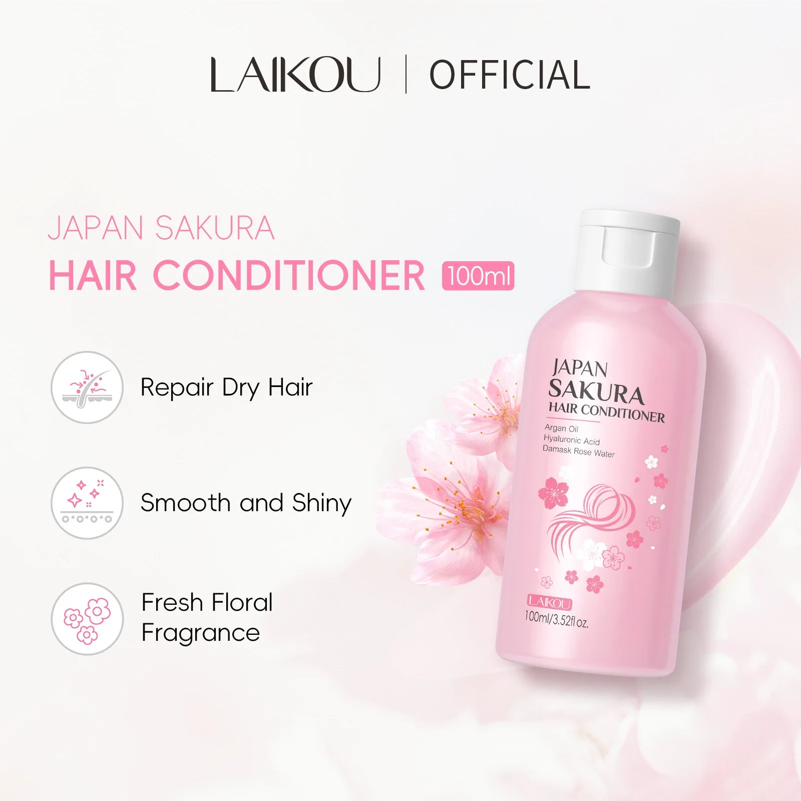 LAIKOU Sakura Shampoo And Hair Conditioner Cherry Blossom Nourishing Repair Dry Hair Smooth Anti Frizz Moisturizing Hair Care Oasis Select