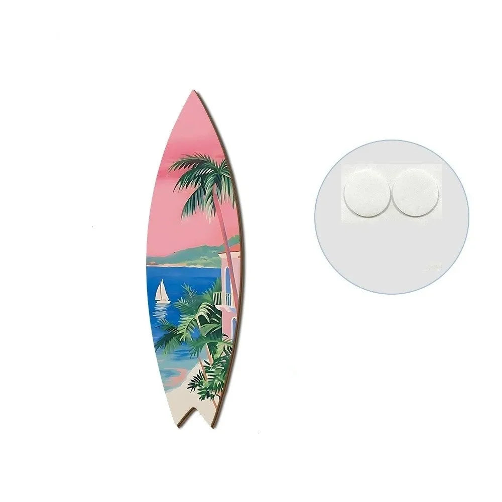 Summer Beach Themed Surfboard Wall Hanging Colorful Handcrafted Wooden Surfboard Sign Retro Surfboard Ornaments Outdoor Wall Art Oasis Select Style A