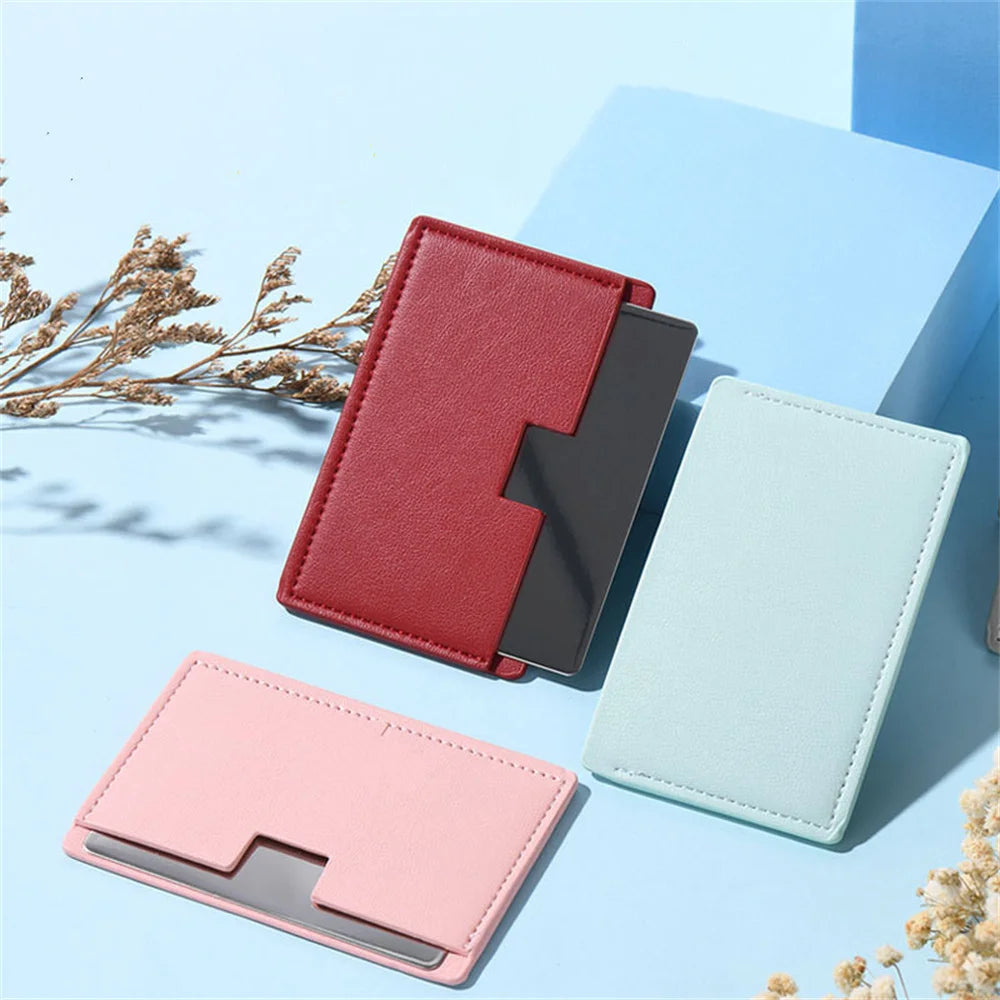Shatterproof Pocket Makeup Mirror – PU Leather Card Size