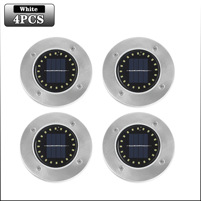 Solar LED Ground Lights 20 LED Outdoor Disk in-Ground Garden Light Set Waterproof Bright Landscape Lighting for Yard Patio Oasis Select White-4PCS