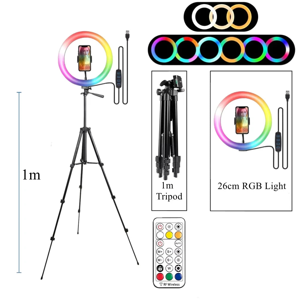 VeFly 10" RGB Ring Light with Remote & Tripod | YouTube & Photo