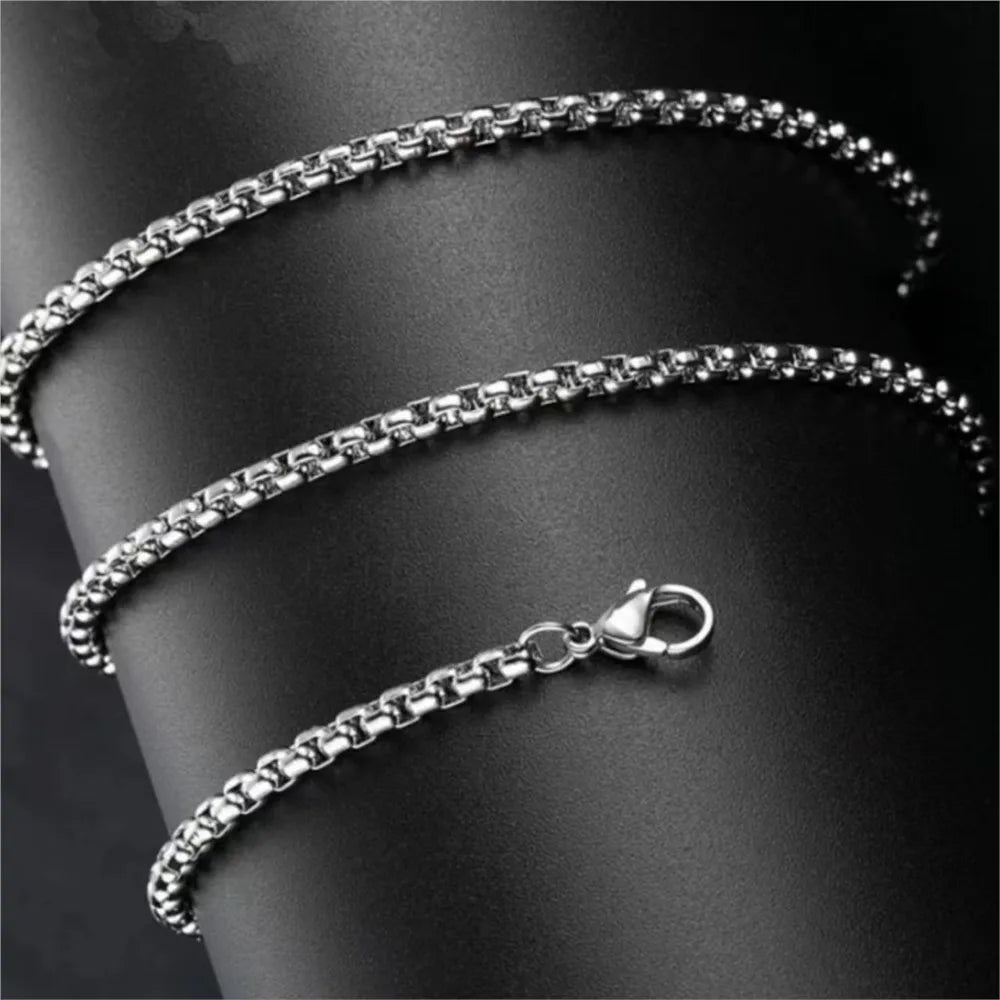 5pcs Stainless Steel Square Box Link Box Chain Necklace Jewelry Gift for Men and Women 2/2.5/3mm 50/60/70cm Length Oasis Select
