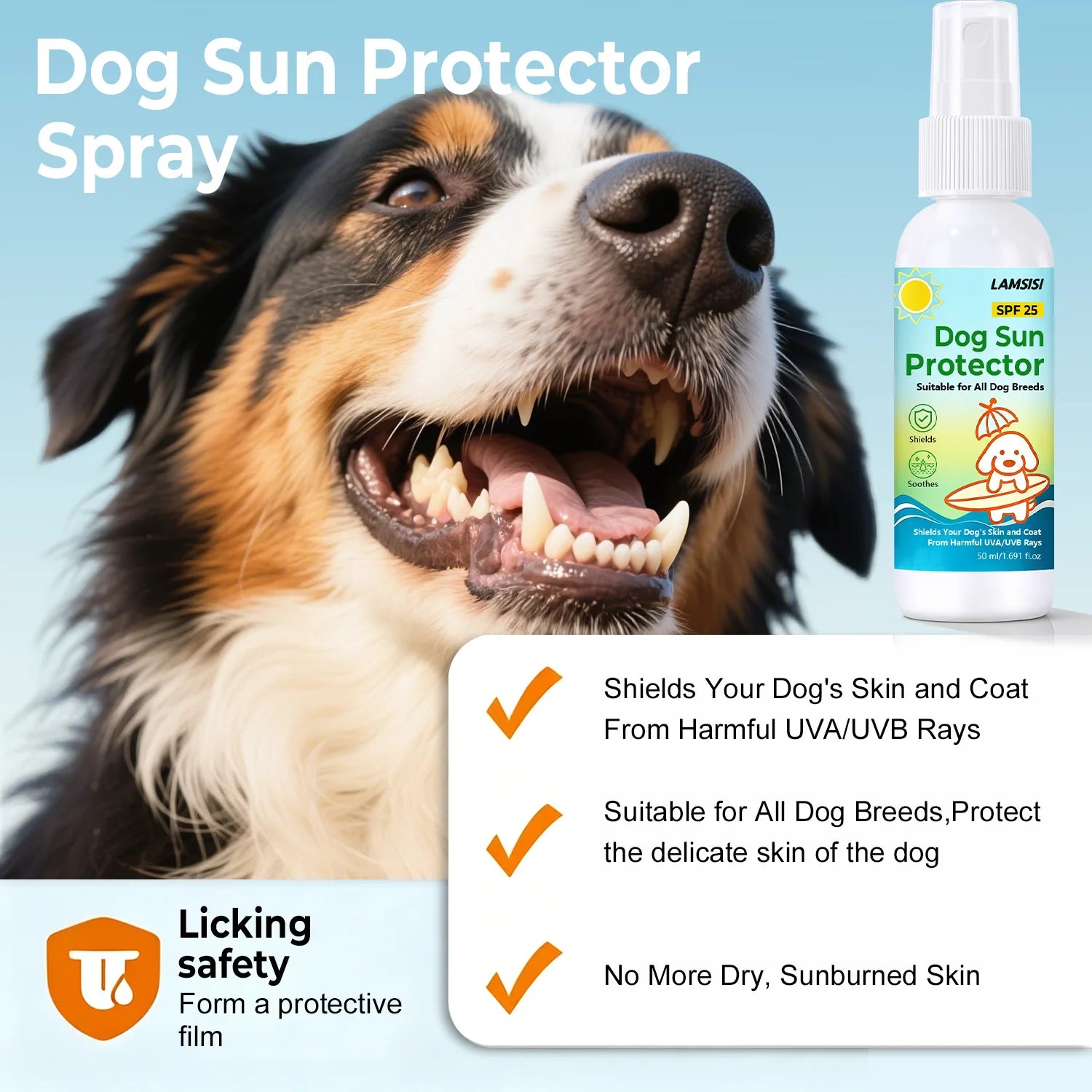 Lamsisi Dog Sunscreen Spray SPF 25 – UVA/UVB Shield 50ml Dog Sunscreen Spray Oasis Select