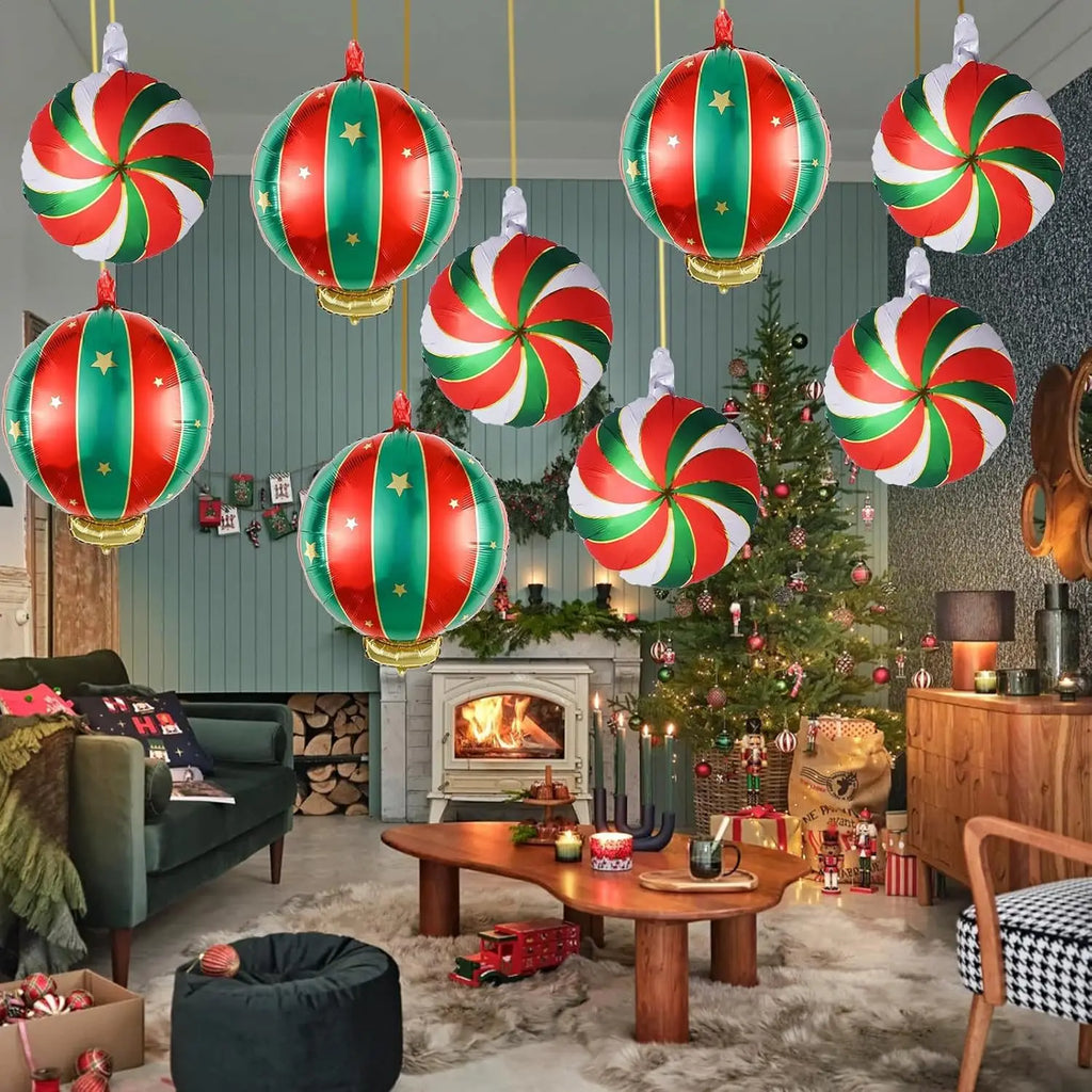 9-Piece Christmas Lollipop Foil Balloon Set | Xmas Party Decor
