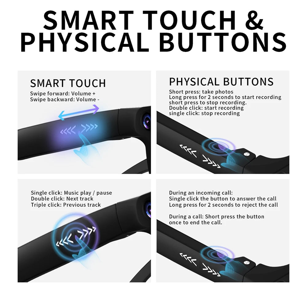 AI Smart Glasses 800W Shooting Camera HD Photo Video Voice Call Eyewear Men Lady Music Wireless Wearable Translation Waterproof Oasis Select