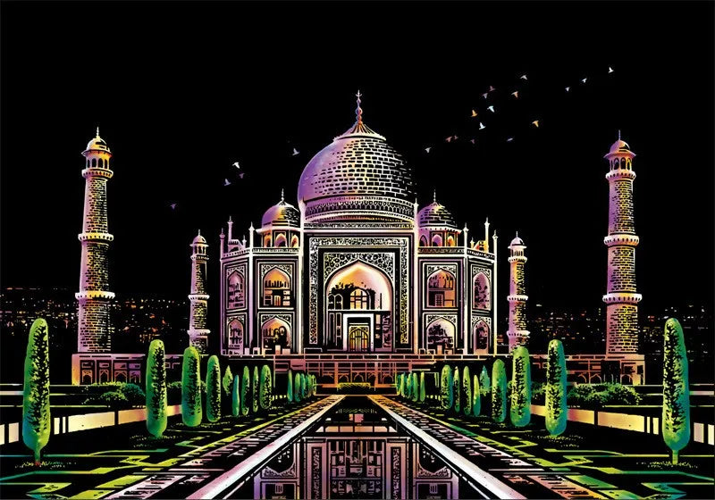 Scratch Painting Paper ,City Series Night Scene,Scratch Painting Creative Gift,Scratch board for Adult and Kids,with 4 Tools Oasis Select Taj Mahal