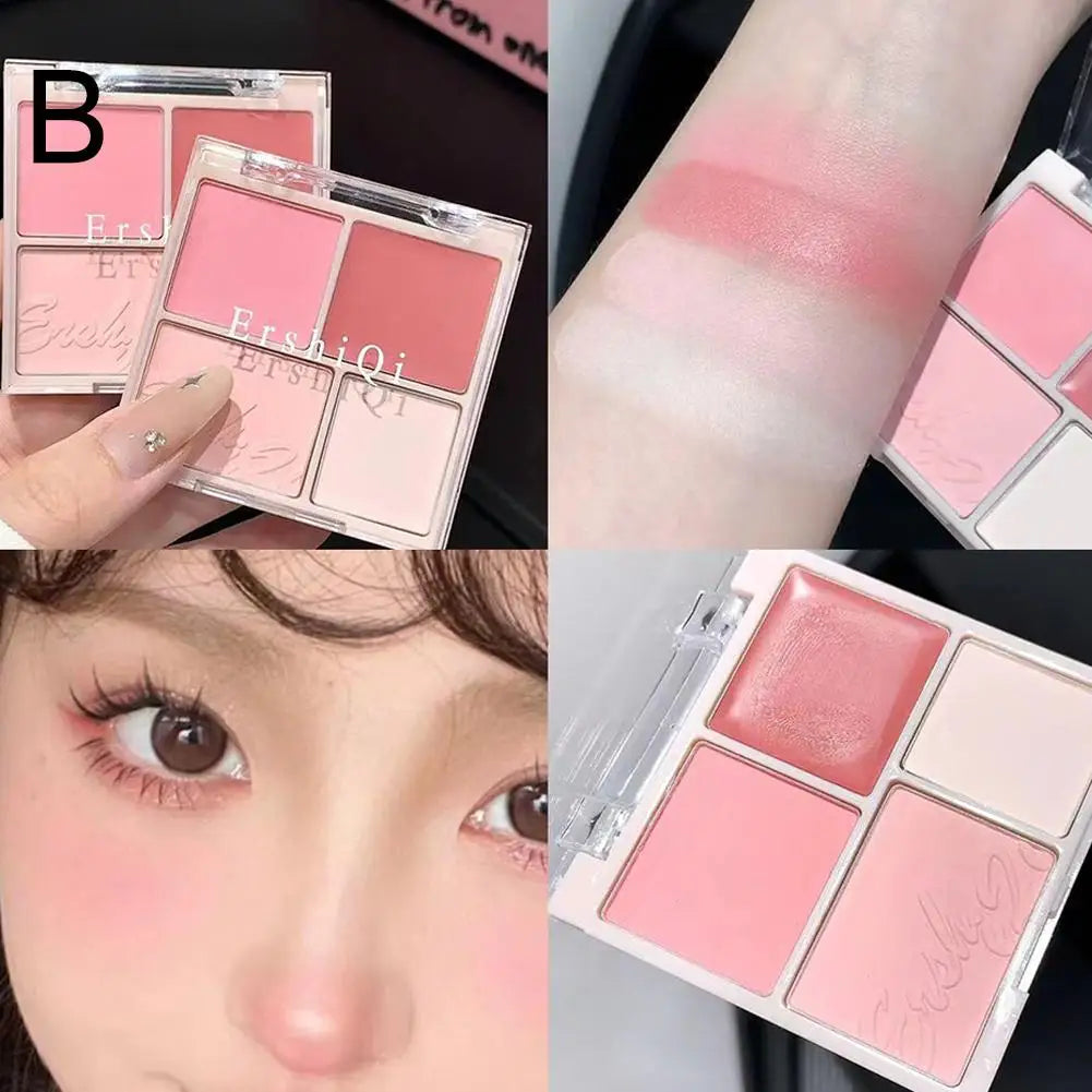4 Color Matte Pink Blush Palette Shades Pigmented Shimmering Long Lasting Cheek Makeup For Brighten Nude Natural Blusher Palette Oasis Select 02