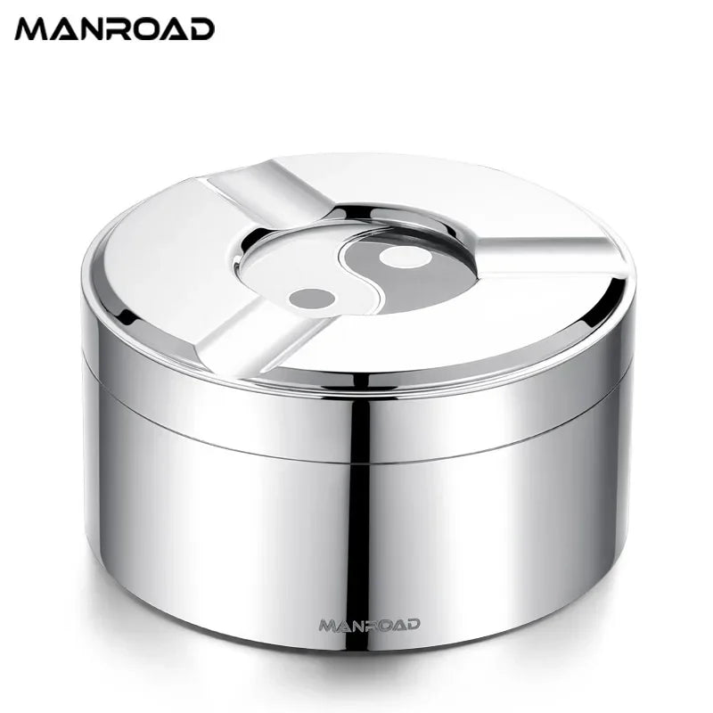 304 Stainless Steel Ashtray with Cover High-end Atmosphere Office Home Living Room Fully Sealed Anti-fly Ash Anti-odor Ashtray Oasis Select Glossy YB001
