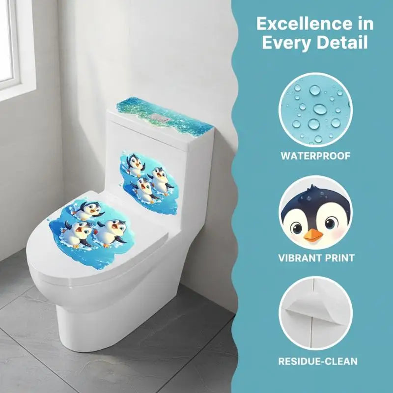 Funny Cute Cartoon Penguin Toilet Decal Stickers Waterproof Self Adhesive Removable for Bathroom Aesthetic Decor Oasis Select