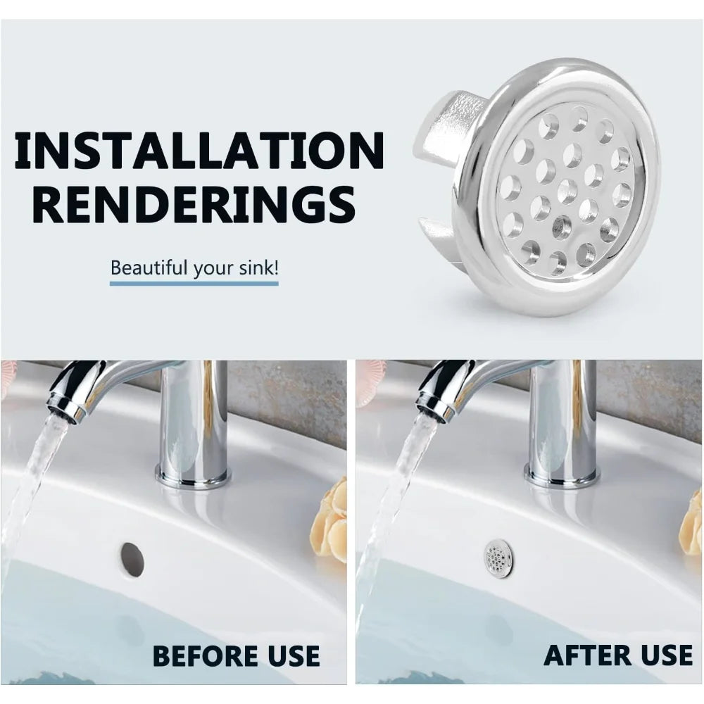 2/4 PCS Sink Overflow Hole Cover Ring Round Bathroom Kitchen Vanity Basin Drain Trim Cap Electroplated Plastic Insert Decoration Oasis Select
