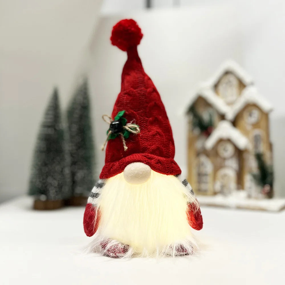 Christmas Doll New Knitted Hat with Lights and Light Forest Man Decoration Creative Christmas Decoration Supplies Oasis Select Red