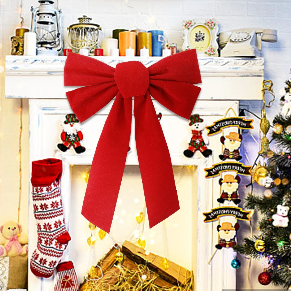 Large Christmas Bow Red Velvet Bow Christmas Tree Topper Decoration Wreath Bows for Door New Year Christmas Party Decoration Oasis Select