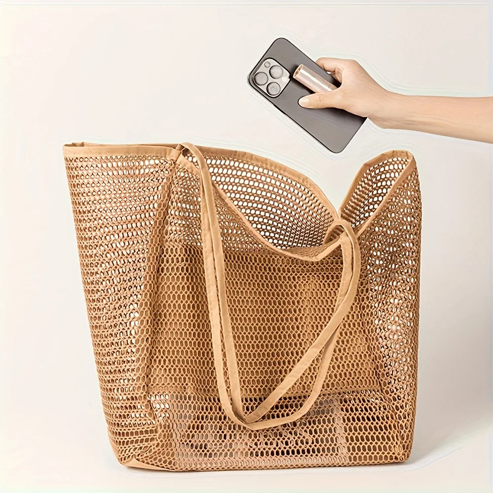 Women's Large Capacity Beach Tote Bag - Durable Polyester Woven Shoulder Bag with Open Top for Travel, Shopping Oasis Select