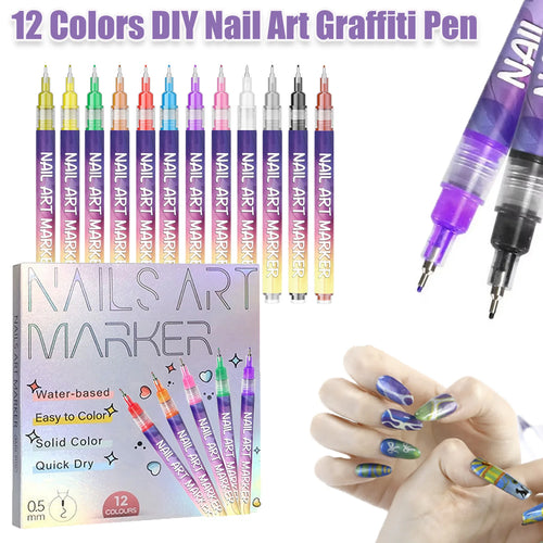 12Pcs/Set Nail Acrylic Graffiti Pen 12 Color Nail Marker DIY 3D Nail Art Drawing Pen Abstract Line Manicure Tool Painting Liner Oasis Select