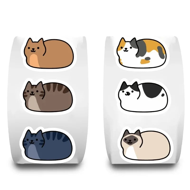 500Pcs A Roll Kawaii Cartoon Cat Roll Stickers – Waterproof Vinyl Decals for Laptop Luggage Skateboard & Phone Oasis Select