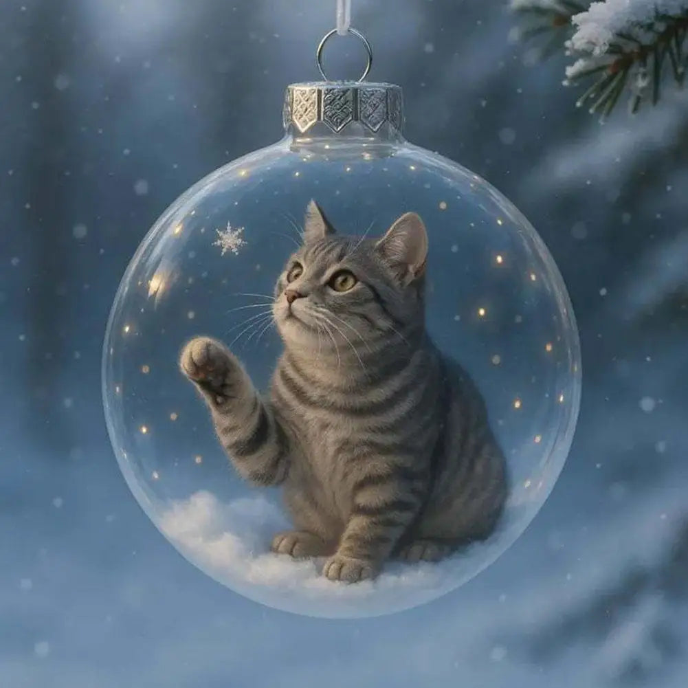 Cute Kitten Ball Christmas Ornaments Decoration 10x10x10cm PP Christmas Tree Cat Ball Pendant Ornament Xmas Tree Hanging Decor Oasis Select