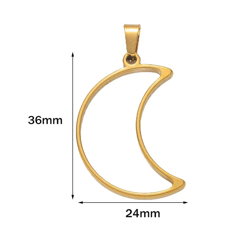 5pcs Stainless Steel Open Back Resin Molds Pendants Blanks Frame Hollow Bezel Charms for Earrings Necklace Bracelet DIY Making Oasis Select GD Moon 24X36mm