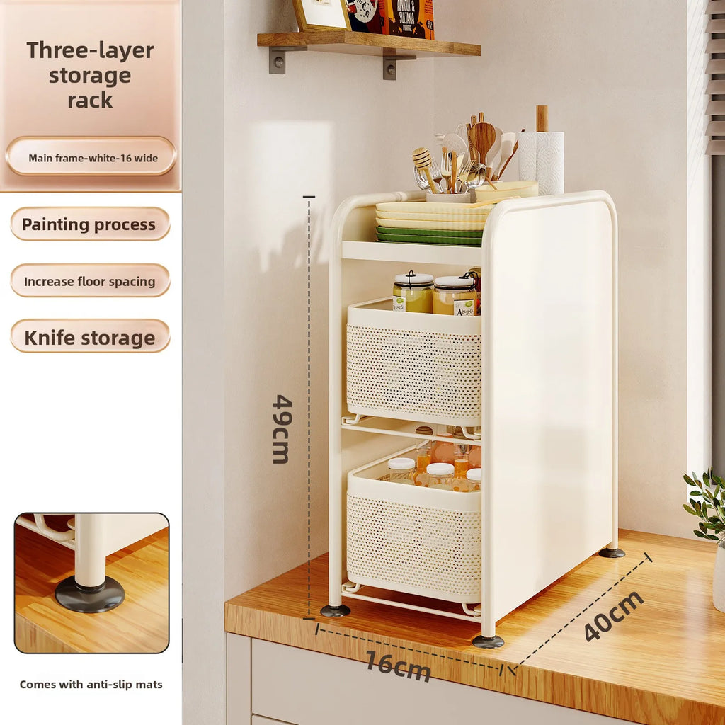 Kitchen seasoning rack Narrow slot seasoning tank Storage rack Side magnetic hanger Pull-out countertop storage cabinet Oasis Select White 3 small