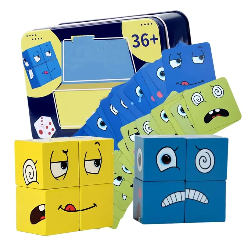 Kids Wooden Emotion Cube Puzzle Game | Montessori Toy Ages 3–12 Wooden Puzzle Game Oasis Select