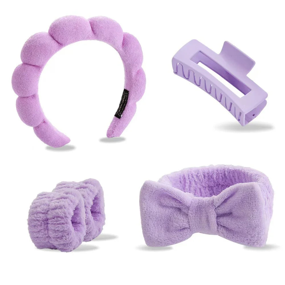 5PCS Spa Headbands and Bracelets, Including Hairpins, Face Wash and Skincare Headbands, Waterproof Makeup Headbands Oasis Select plum
