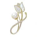 Zircon Tulip Pearl Brooch – Crystal Floral Lapel Pin for Women