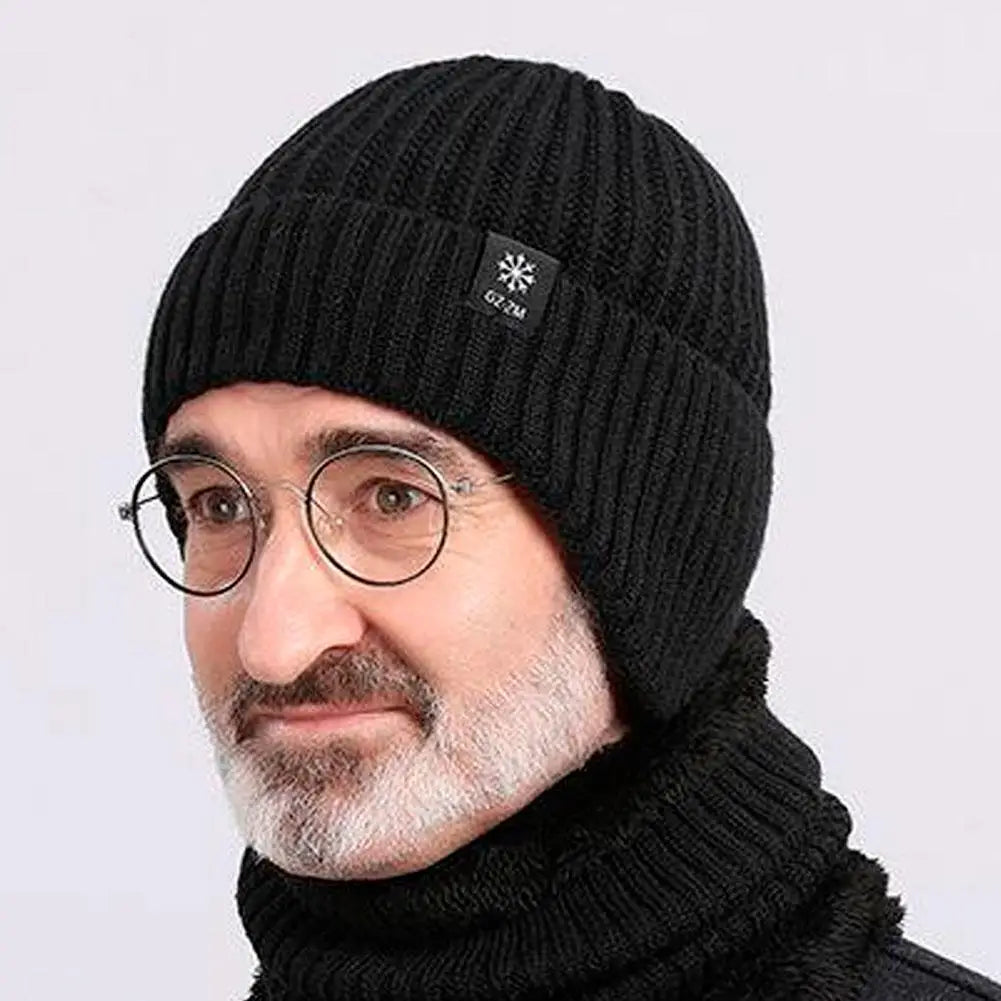 Men's Winter Knitted Beanie with Ear Protection – Snowflake Hat