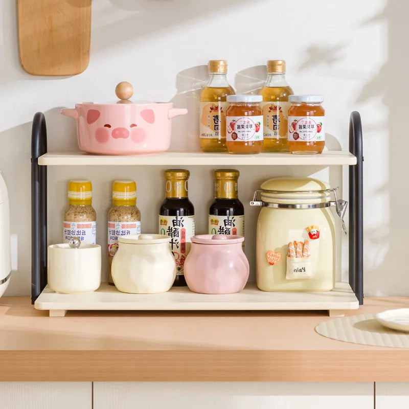 Double-layer kitchen seasoning rack rack household seasoning salt tank multi-functional multi-layer storage rack Oasis Select