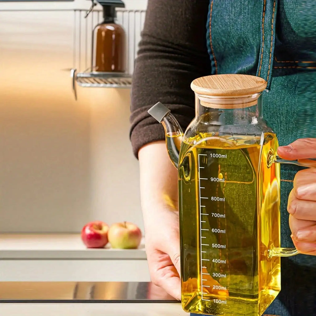 Glass Oil Pot 1000ml Large Capacity Vinegar Pot with Lid with Measurement Markings Hand Wash Only -Home Use Kitchen Accessories Oasis Select 1000ml