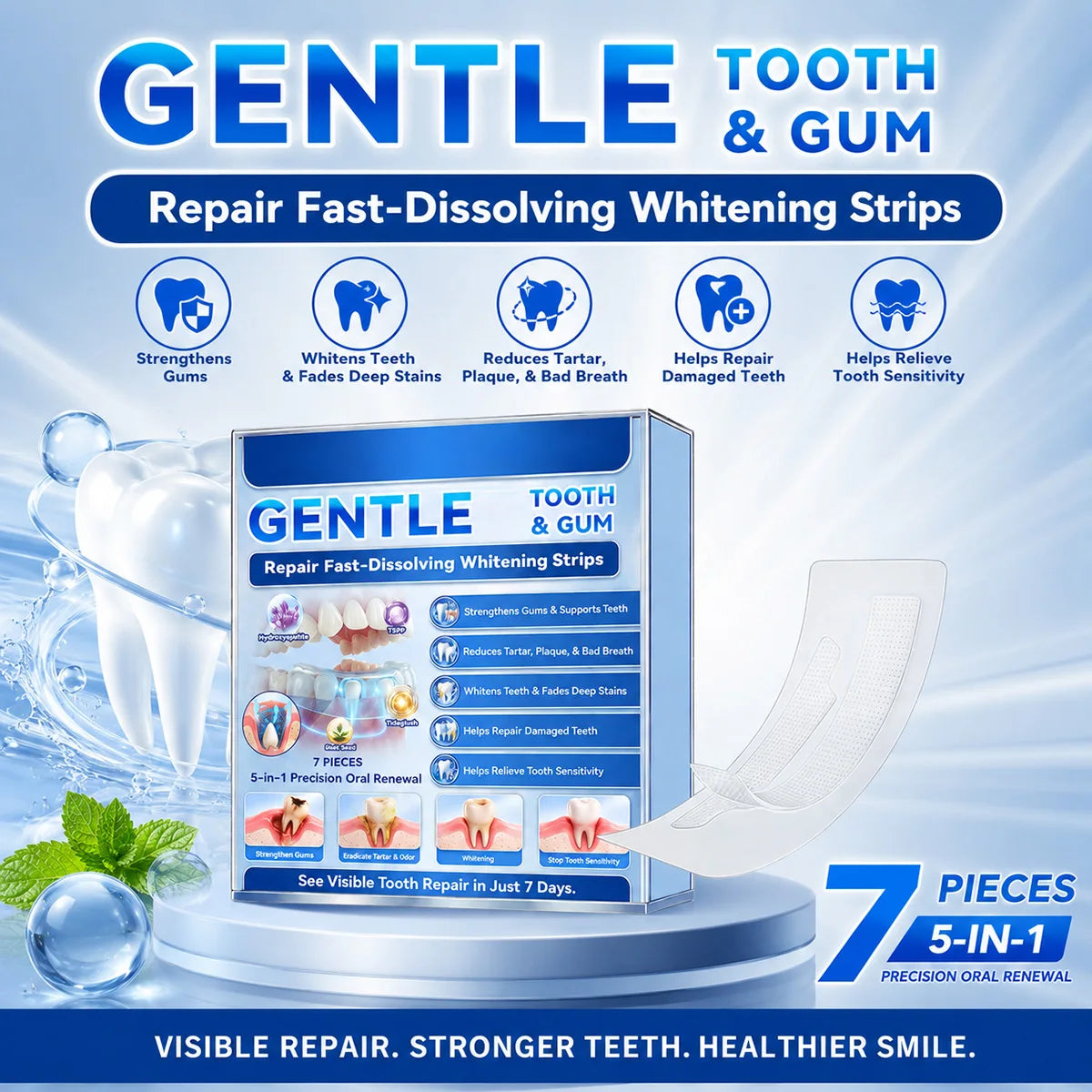Teeth Whitening Strips Fast Results 7days,Remove Plaque Stain Enamel Safe For Coffee, Tea & Smoking Stains Oral Care Oasis Select