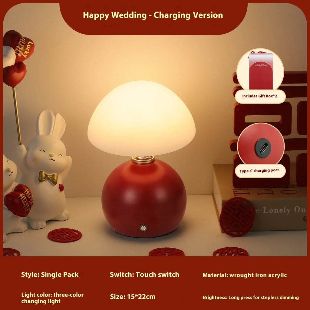Wedding Table Lamp Bedroom Bedside Lamp Wedding Room Dowry Lamp Wedding Red Pair of Mushroom Lamps Gift Adjustable Light Oasis Select Mushroom