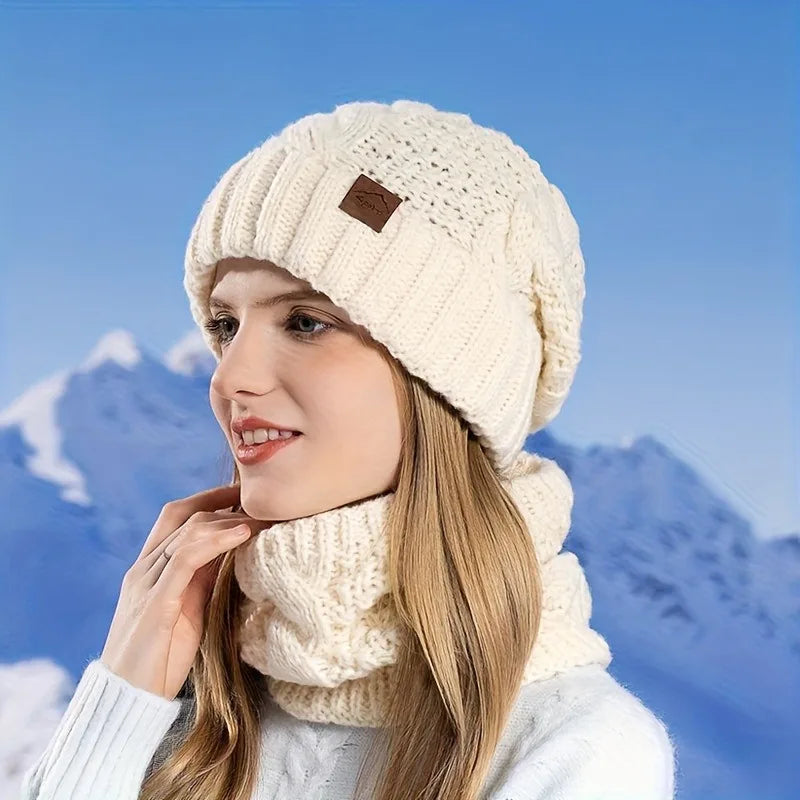 1pc Thickened Winter Hat and Scarf Set, Ear Protection Beanie & Shawl for Men Women, Unisex Couple Cold Weather Gear,Christmas Oasis Select white