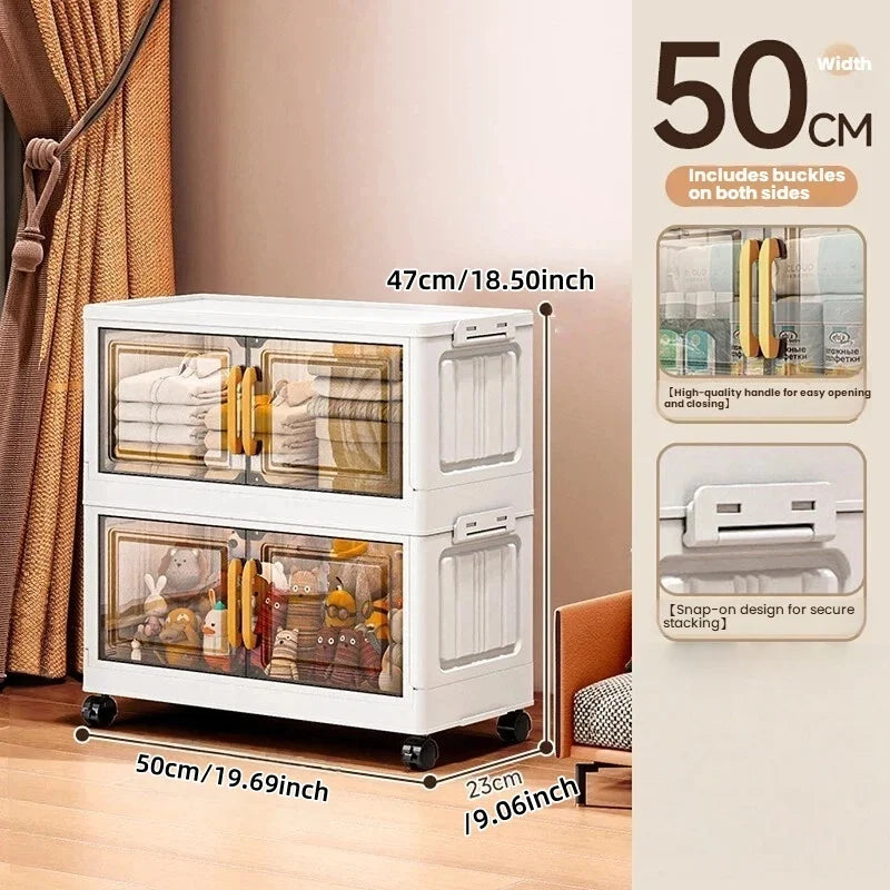 Double-door living room storage cabinet, folding floor-standing storage box, no installation required, simple storage cabinet Oasis Select 50cm-2 layers-clear