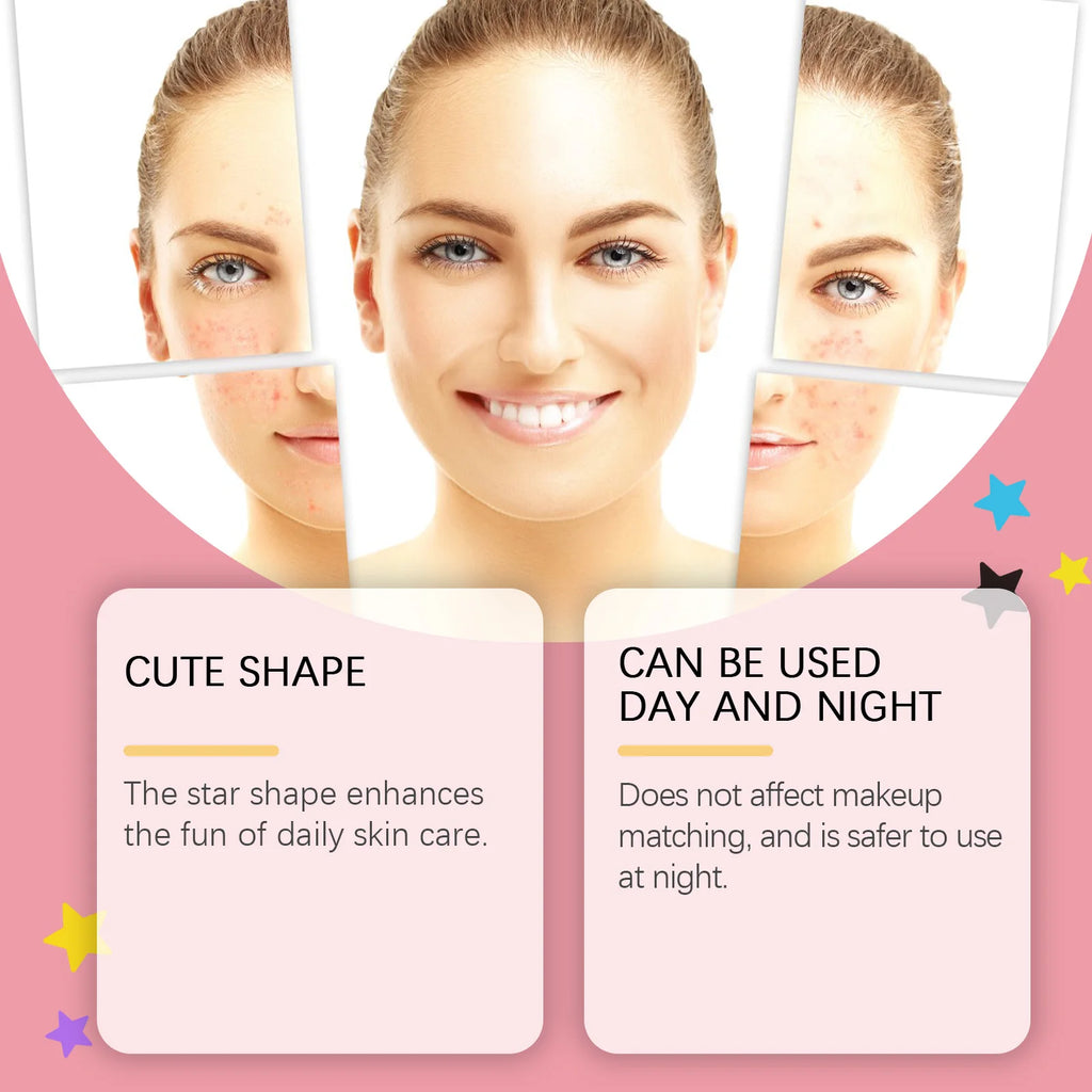 Star Shaped Pimple Patches Covering Zits Fade Blemishes Hydrocolloid Invisible Pimple Removal Tool Multi-Color Star Acne Patches Oasis Select