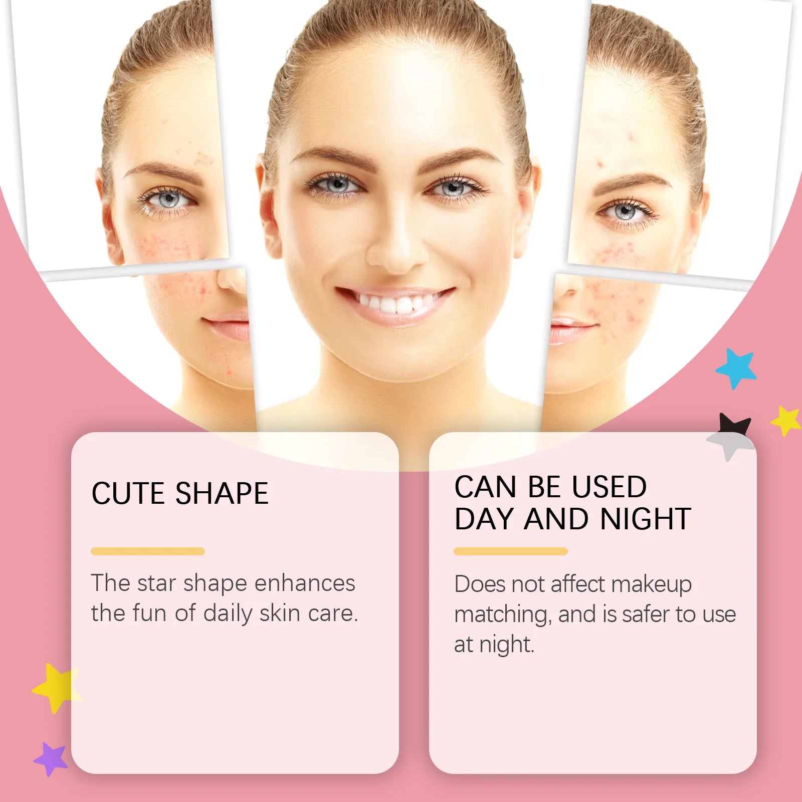 Star Shaped Pimple Patches Covering Zits Fade Blemishes Hydrocolloid Invisible Pimple Removal Tool Multi-Color Star Acne Patches Oasis Select