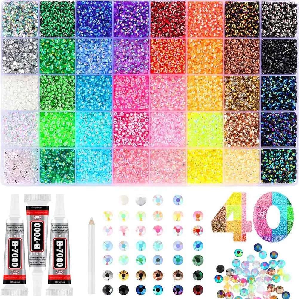 1Set 24/40 Grid 3mm Mixed Color Resin Drill AB Rhinestone Set For Nail Art Charms Colorful DIY Decoration Clothing Crafts Oasis Select 40Grid