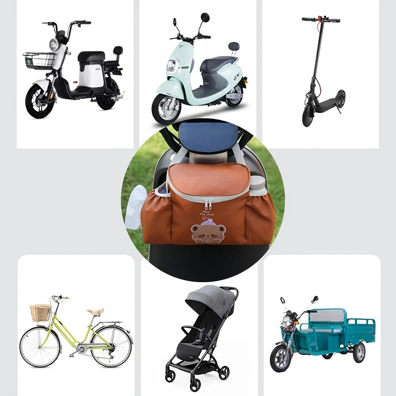 Cute Bear Printed Waterproof Front Bag Durable Scratch Resistant Handlebar Organizer for Scooter Bike Moped Riding Oasis Select
