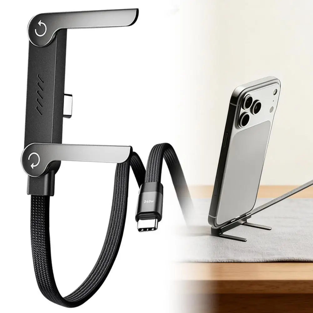 240W USB-C Fast Charging Cable with Phone Stand & 90° Elbow