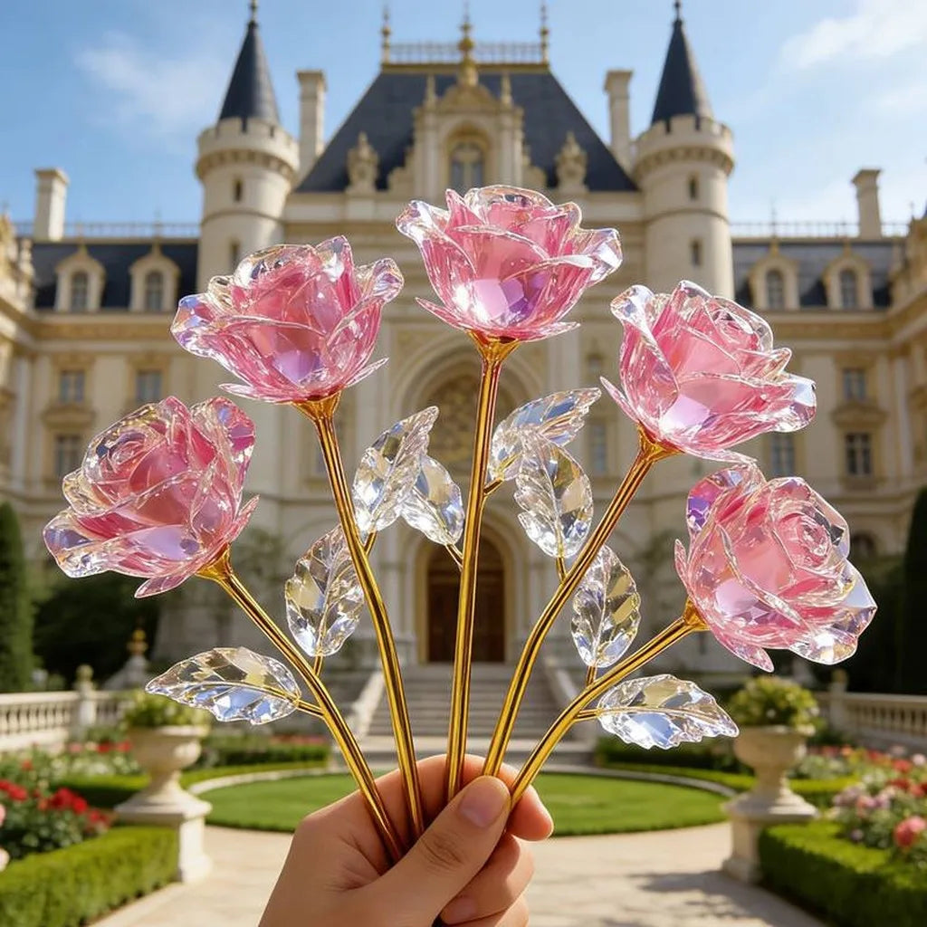 Pink Transparent Artificial Forever Rose Decorative Plastic Rose for Wedding Party Home Decoration Oasis Select