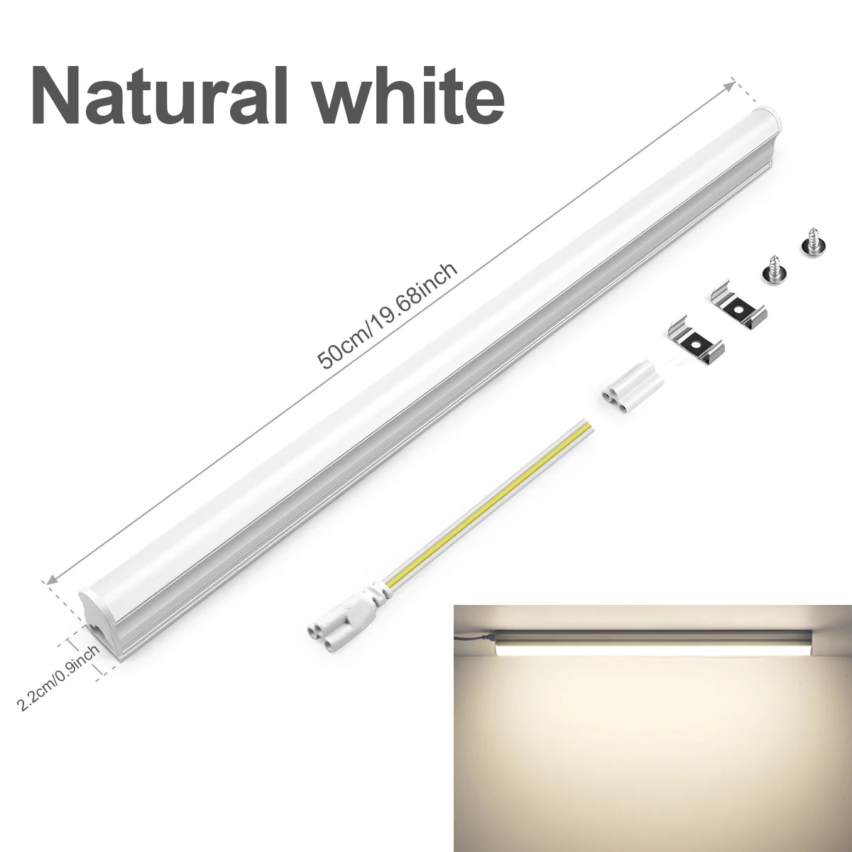15W T5 LED Tube Light 50cm, Energy-Saving 50%, No Flicker, 3 Colors, Instant On, for Home/Office/Shop, 50K Hours Long Life Oasis Select NeutralWhite No Plug