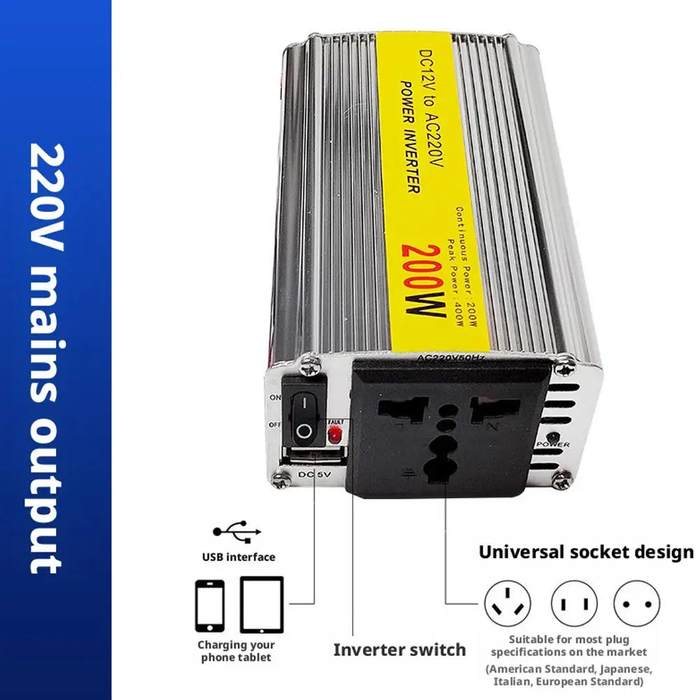 200W Car Power Inverter 12V to 220V AC with USB Port Car Power Inverter Oasis Select